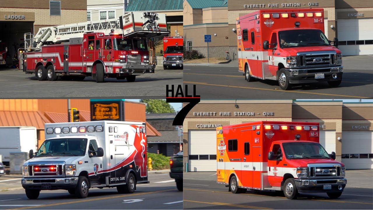 Everett Fire Department - Medic 1, Ladder 1, & NorthWest Ambulance Responding