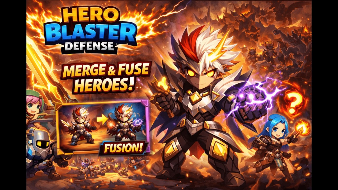 Merge 2 Heroes = Stronger Defense! Hero Blaster Defense Strategy Gameplay