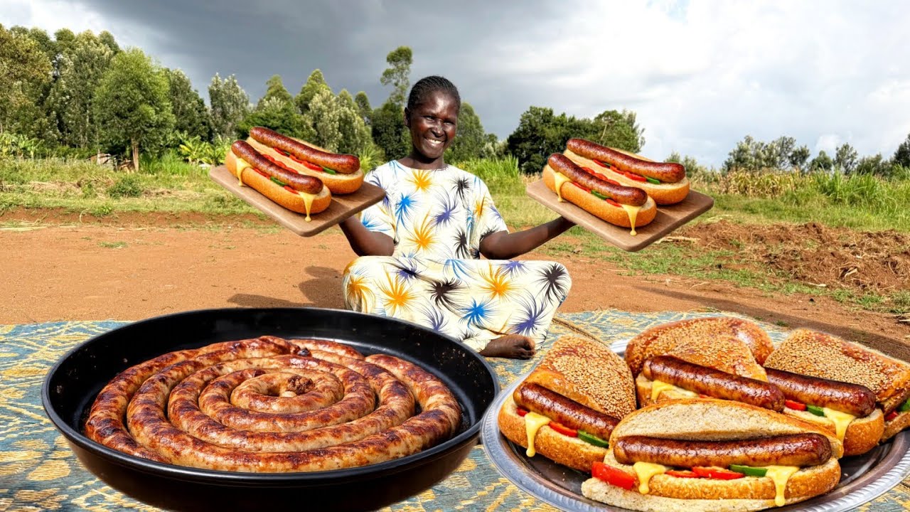 African Village Mom Makes Giant Soft Hotdogs From Scratch | Soft, Fluffy & Unbelievable