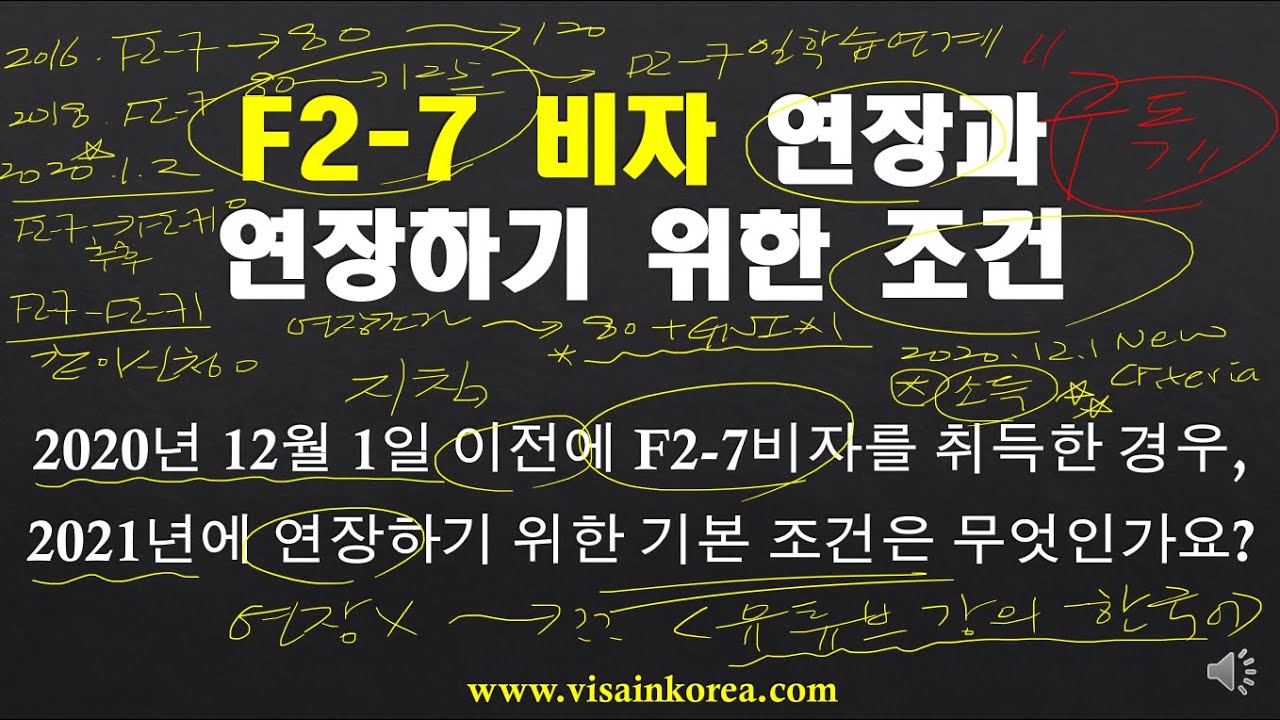 F2-7 비자 점수제 우수인력 거주비자 연장과 연장하기 위한 조건요건
