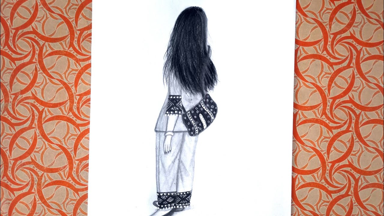 How to Draw Girl Backside Easy Step By Step / Girl Drawing / Girl Drawing with Bag