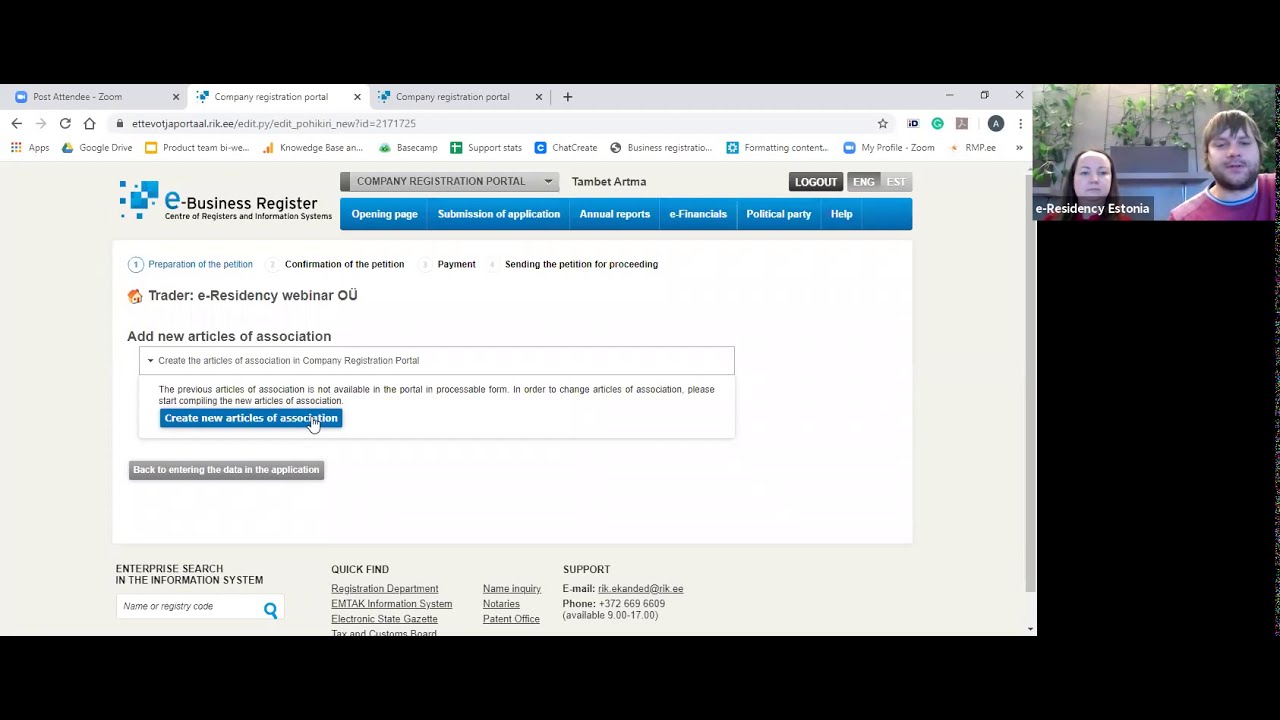 E-Residency Webinar: How to register your company in the Company Registration Portal