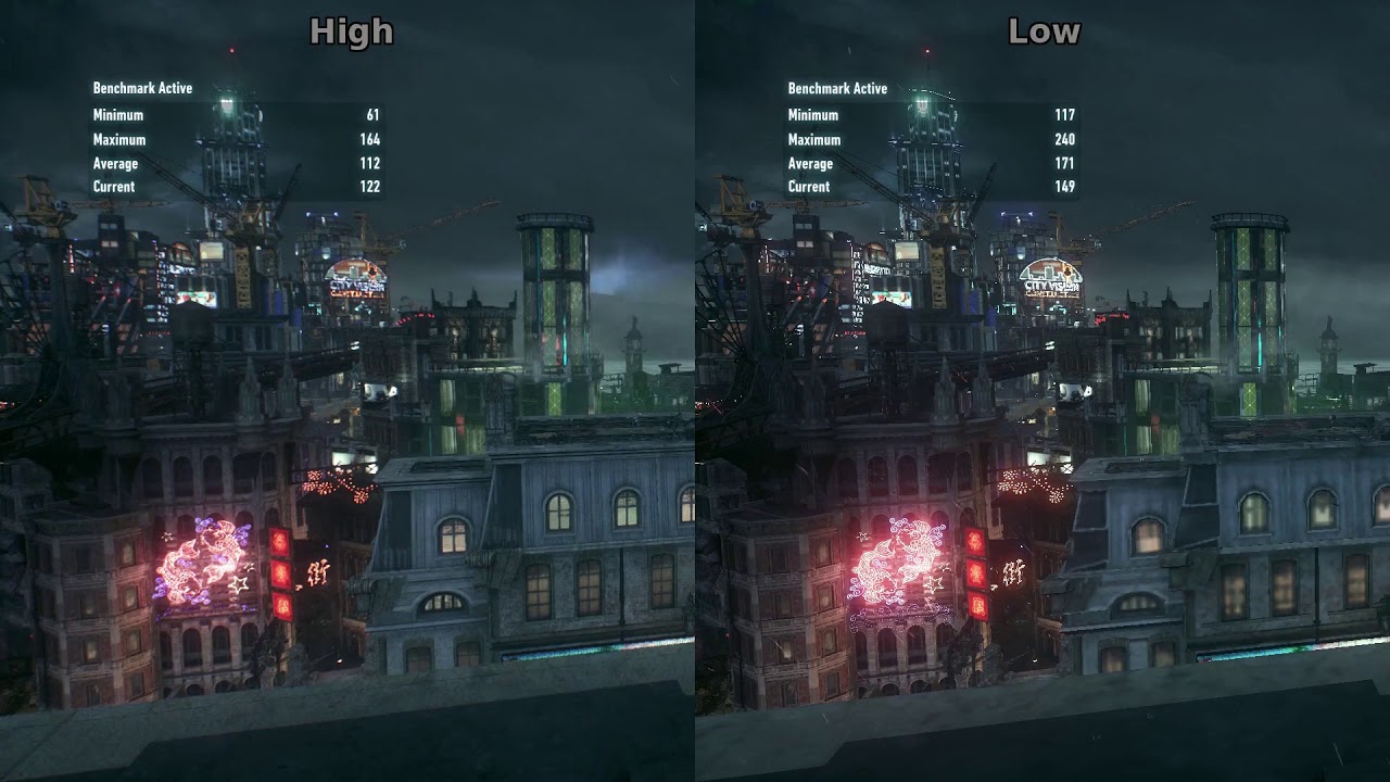Batman: Arkham Knight - High vs Low settings (RTX 2070S)