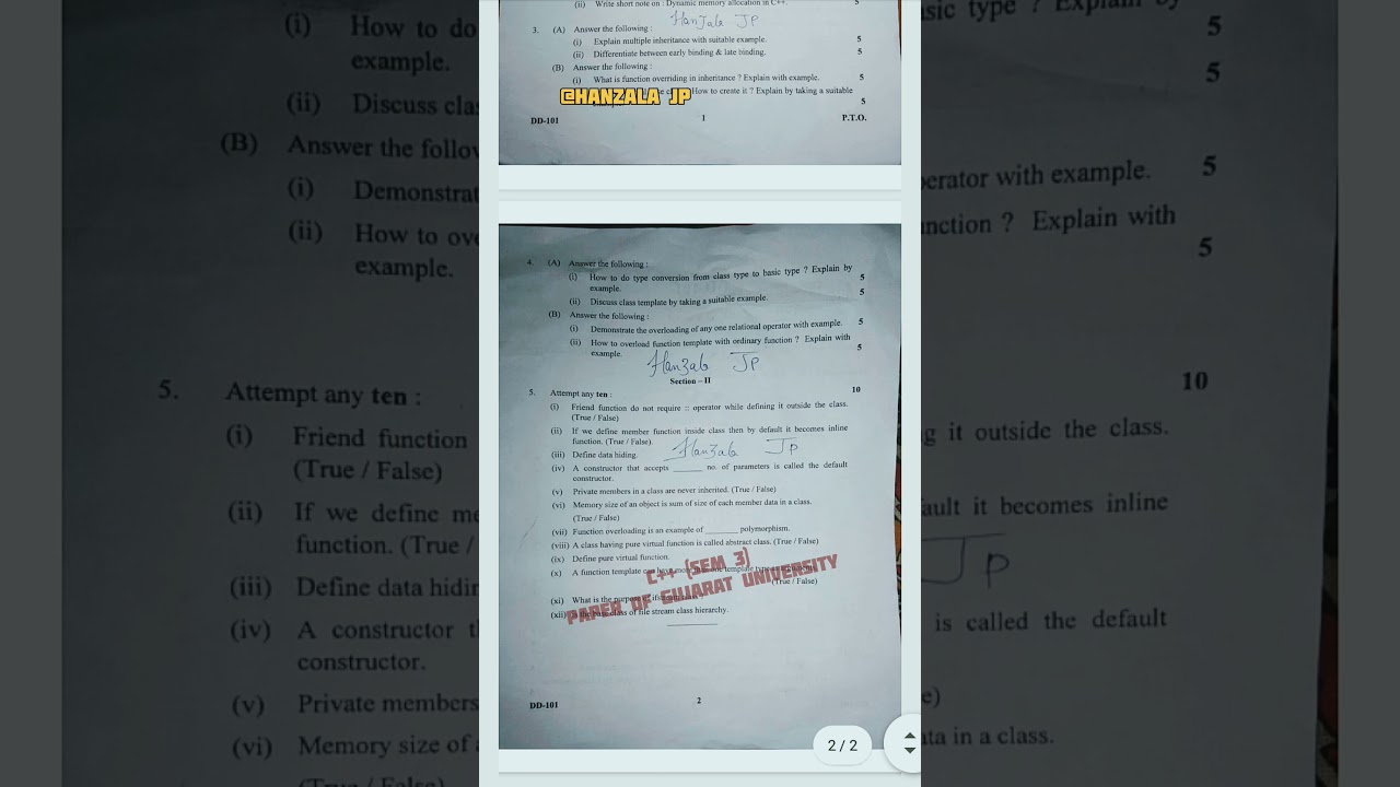 C++ [ BCA  SEM 3] Paper of GUJARAT UNIVERSITY || HANZALA JP #shorts #exam #exam2021 #exampreparation