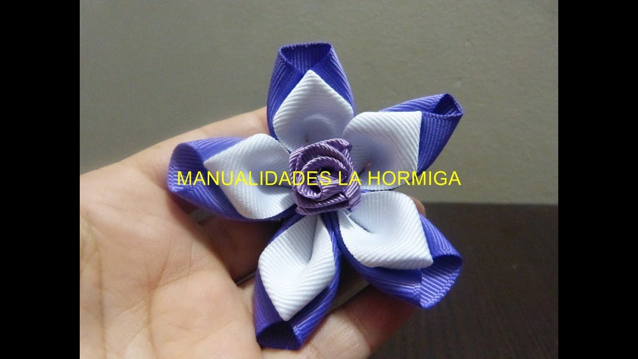 Como Hacer Flor Doble Color Listón,How to Make Flower Double Color Ribbon