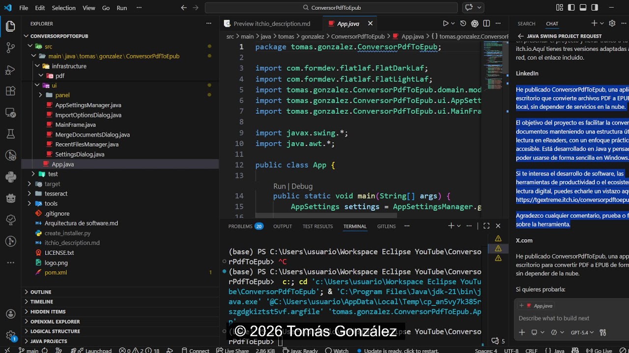 Directo: creando un conversor de PDF a EPUB en Java Swing desde cero