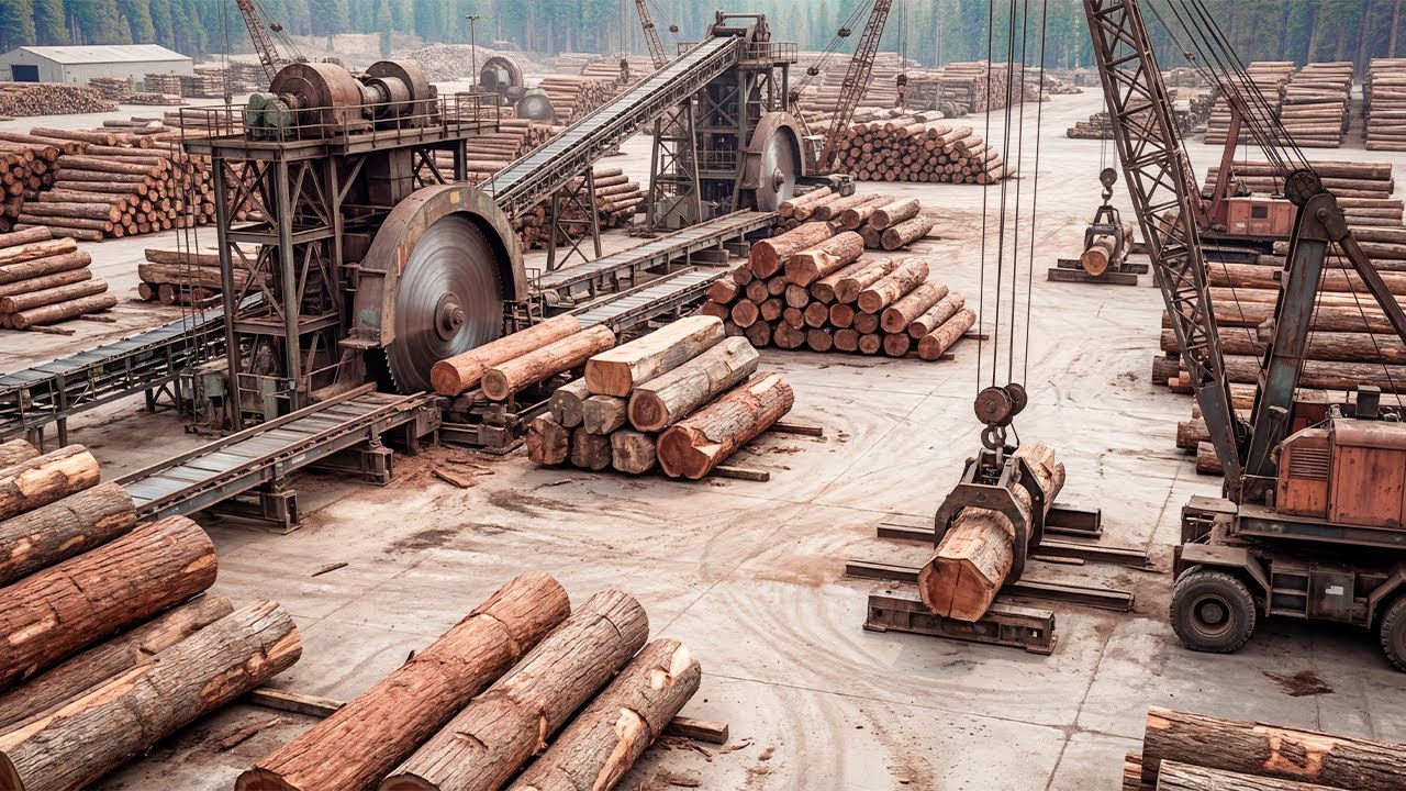 Inside a Massive Wood Sawmill Factory – The Complete Process of Manufacturing Wooden Doors