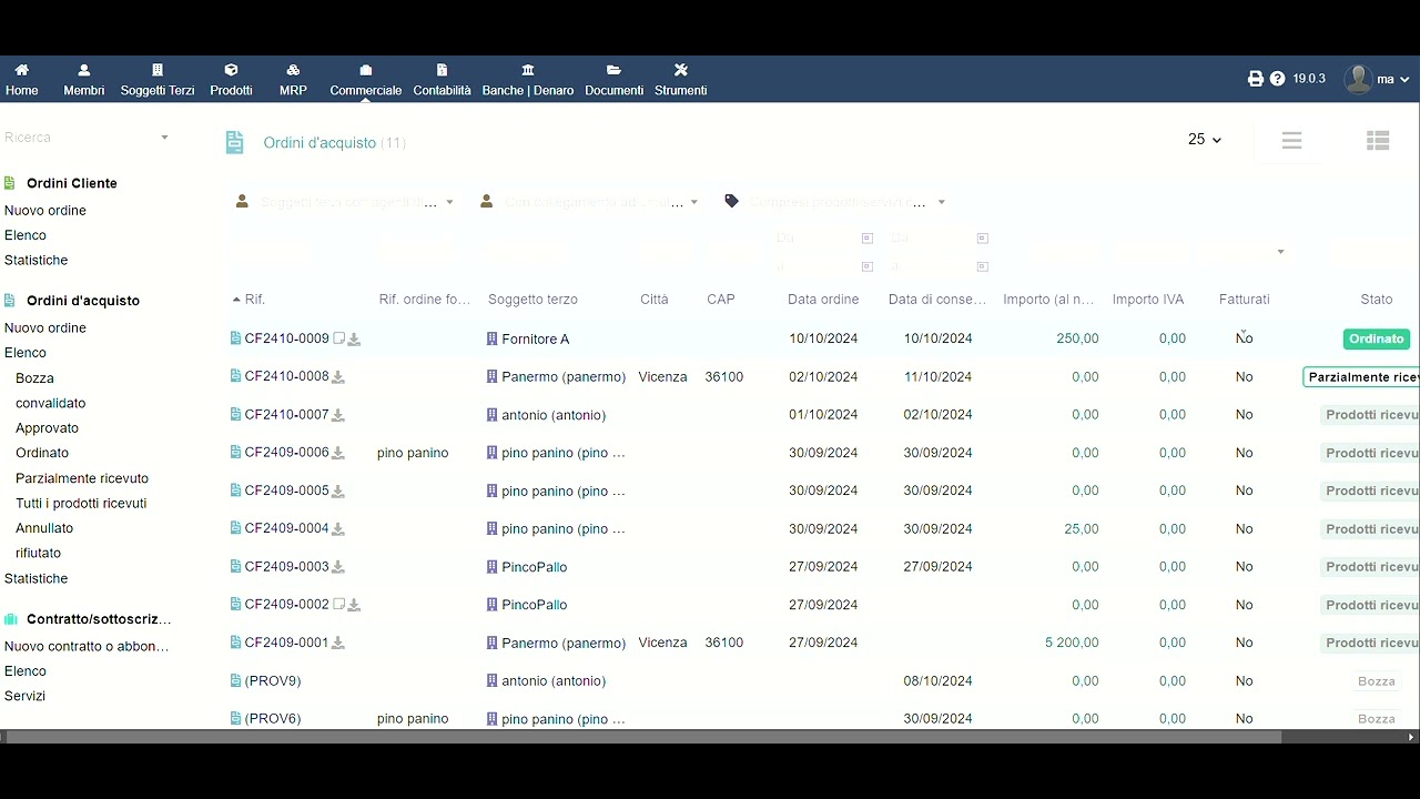 ricevimento merci magazzino effettuato con dolibarr