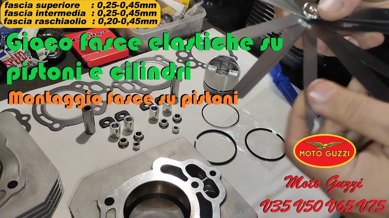 Gioco fasce su pistoni e cilindri - come montare fasce elastiche su pistone Moto Guzzi V35 V50 V65