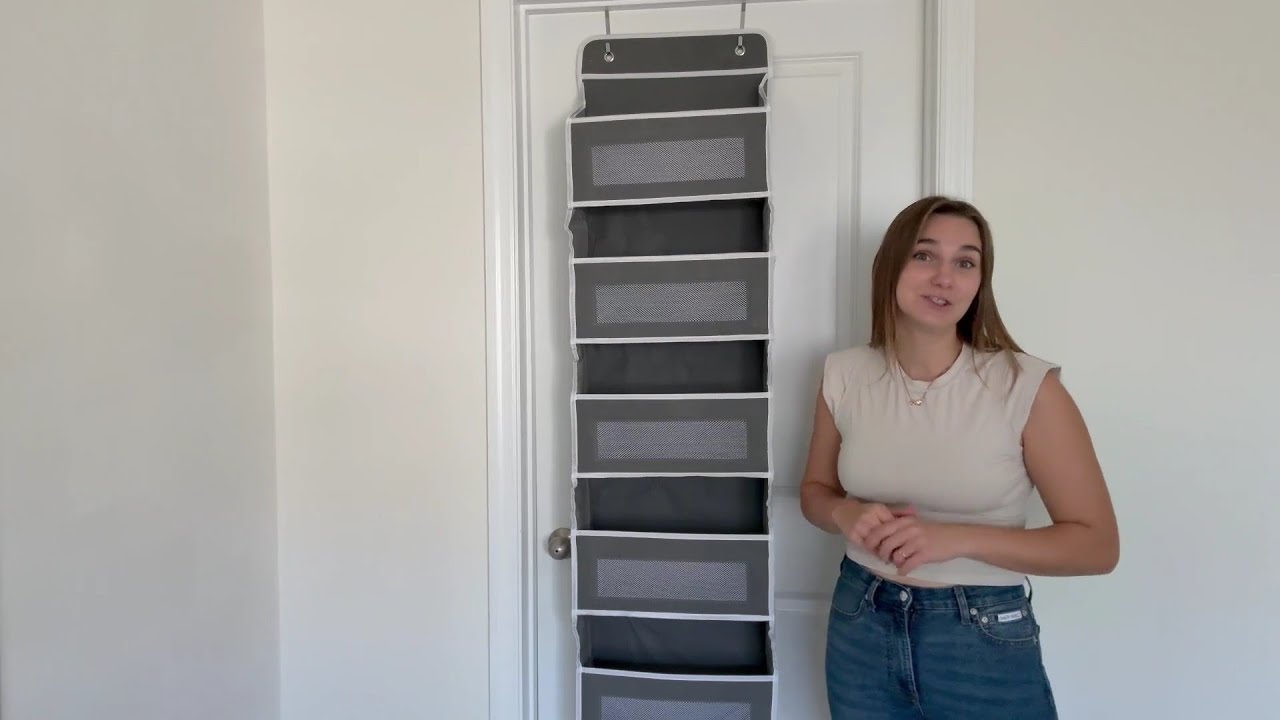 Over The Door Organizer, 44LB Capacity with 5 Large Pockets & 10 Mesh Side Pockets