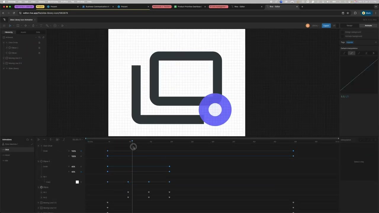 Motion Designer using Rive - a WIP on an interactive icon panel