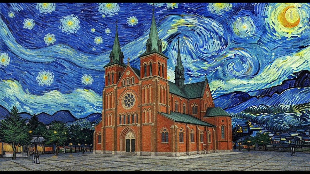 [4K] Myeongdong Cathedral Van Gogh Static Art Seoul Silent 1Hour mp4