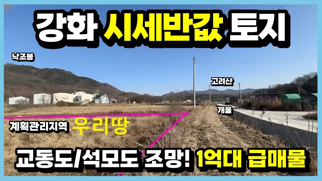 620 2차선 도로 옆 100m, 오상리, 낙조봉고려산혈구산이 둘러쌓은땅, 계획관리지역, 교동도와 석모도 그리고 광활한 평야 조망, 강화부동산, 강화 싼땅