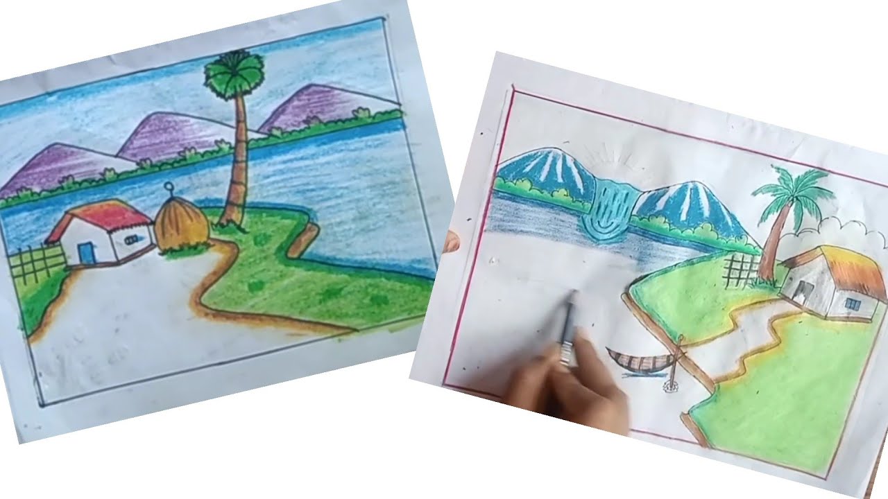 2 beautiful mountain scenery drawing @RongdhonuArtandDrawing 