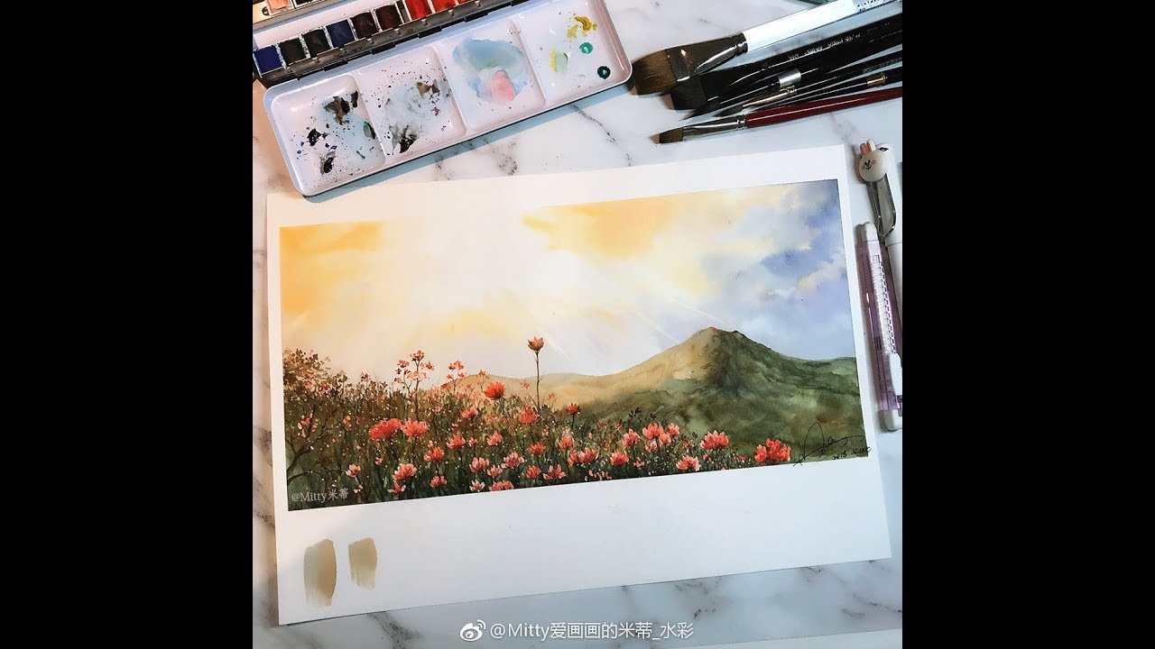 【米蒂风景水彩】watercolor painting 水彩教程温暖的光～