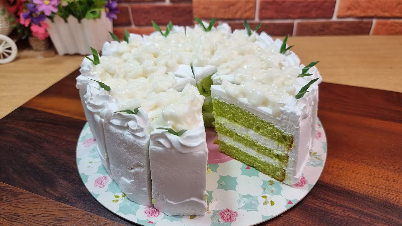 เค้กใบเตยมะพร้าวอ่อน Pandan​ cake with​  Coconut | new new eat food​