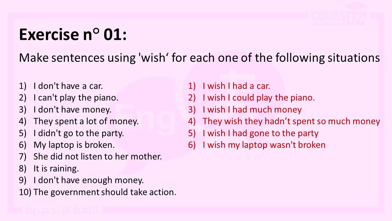 Exercise: Wishes and Regrets | انجليزية السنة الثالثة ثانوي | Cours DZ