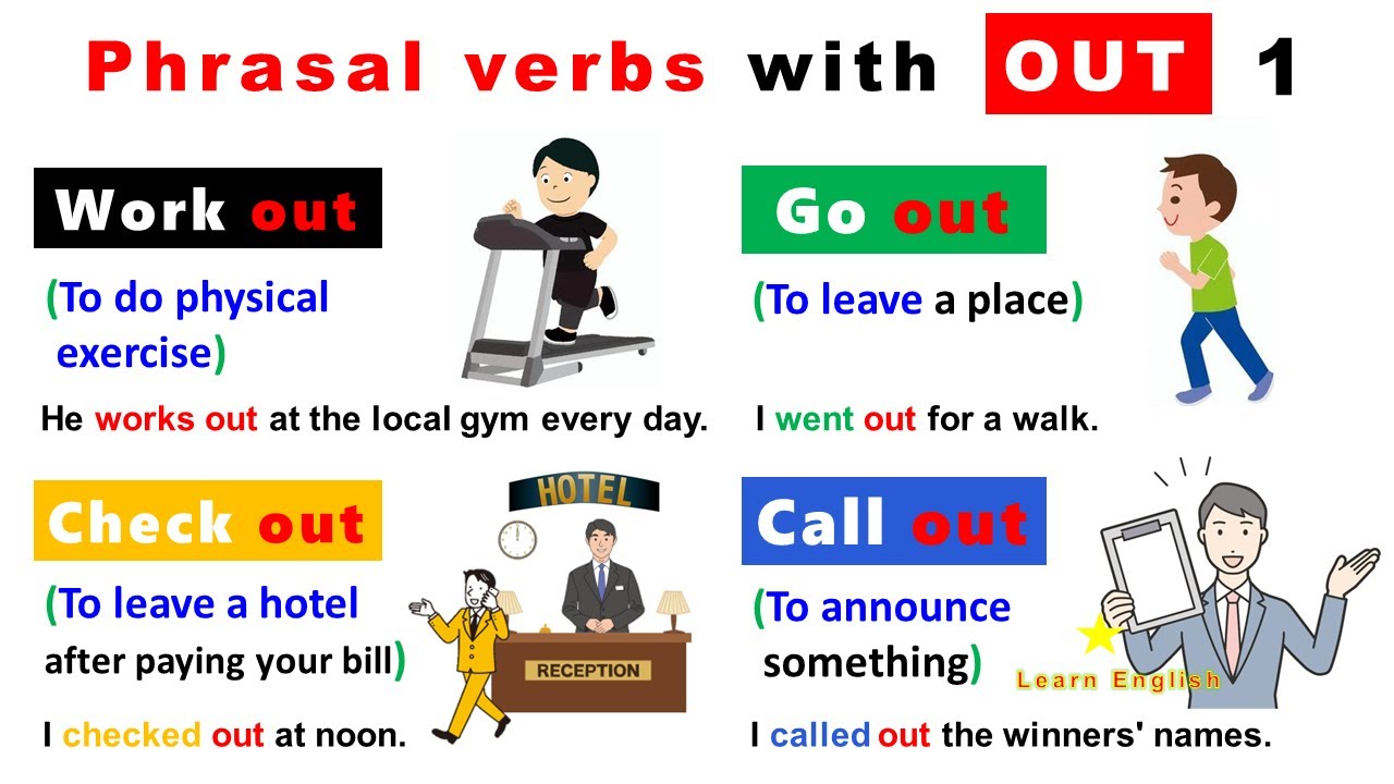 Phrasal Verbs in English grammar with “OUT” (1): Work out, Go out, Check out, Call out…