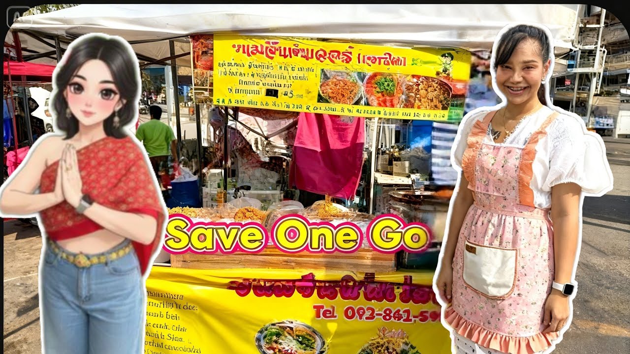 NightLive Thai Market Street Food Lady Oil Noodle Shop in Bangkok Thailand 🇹🇭