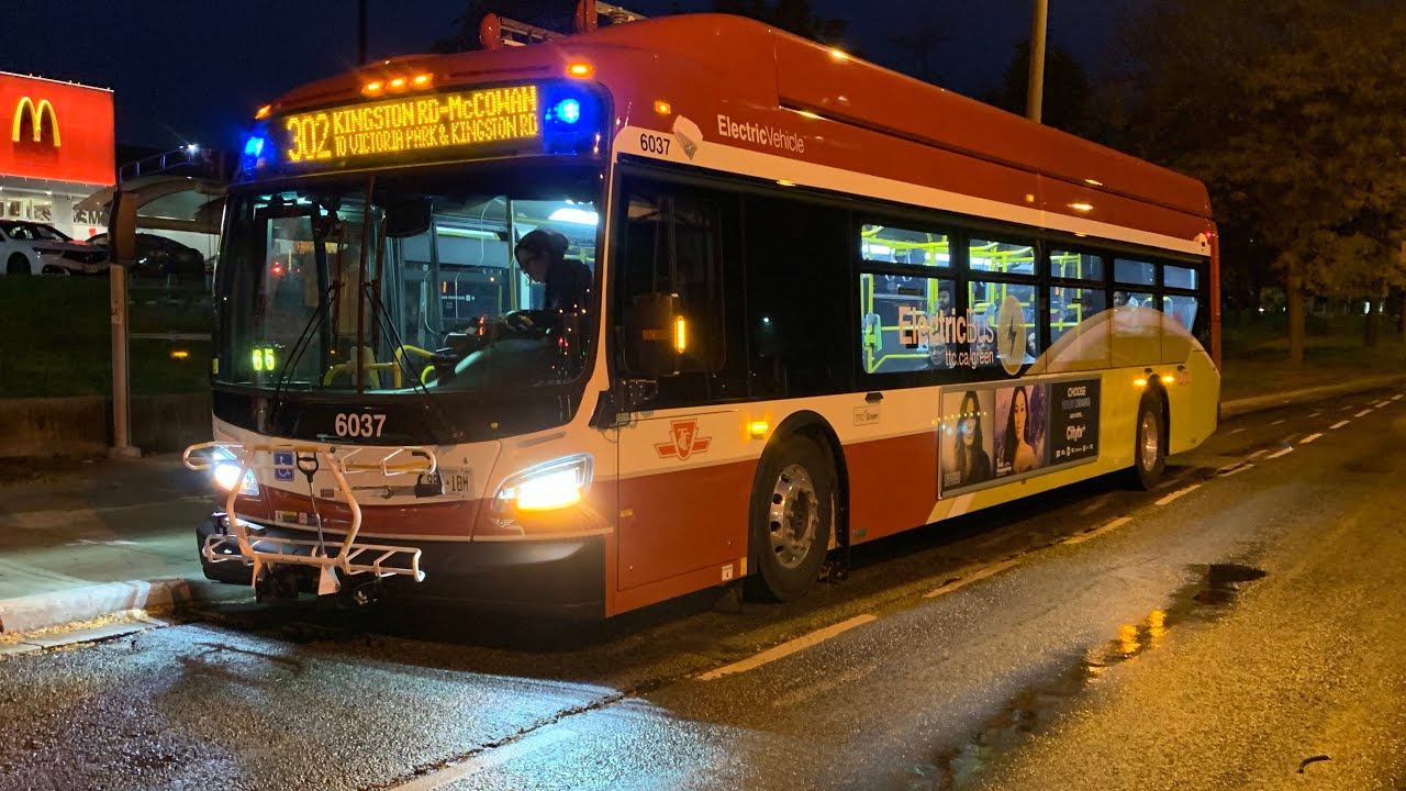 TTC Southbound Ride Video on 6037 on route 302 Kingston Rd-McCowan Blue Night to Midland Avenue