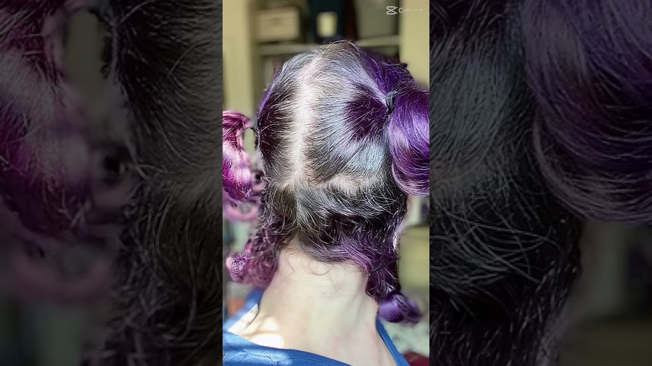 Root touch up using Schwarzkopf Got2b metallics in Amethyst Chrome #purplehair #beforeandafter