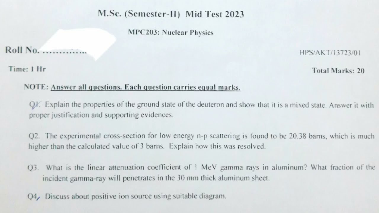 BHU M.Sc Physics sem-2 mid term exam question paper (Nuclear Physics) 2023 #ChandanPathak