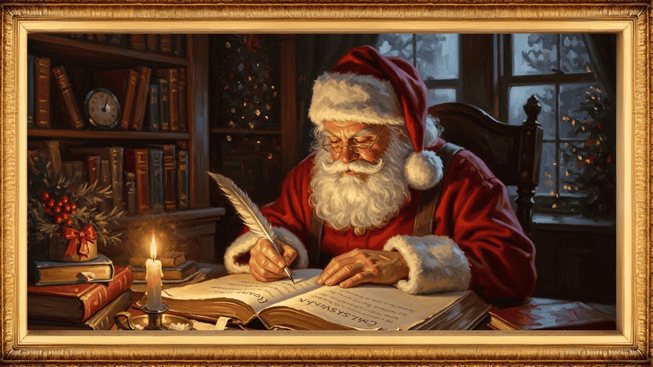 Santa Writing Christmas Wishes | Art Framed Screensaver | Vintage Christmas Art for Your TV 4K ✨🎁🎅❄️
