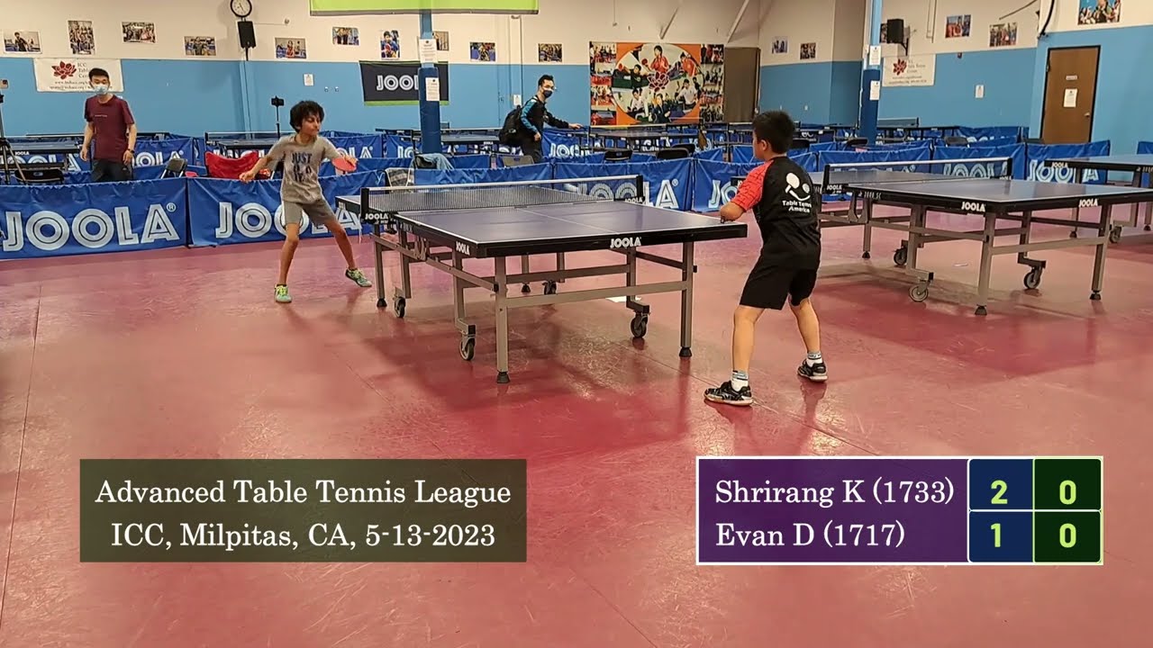 Shrirang K (1733) vs Evan Dong (1717, lefty) at ICC TT League on 5-13-2023