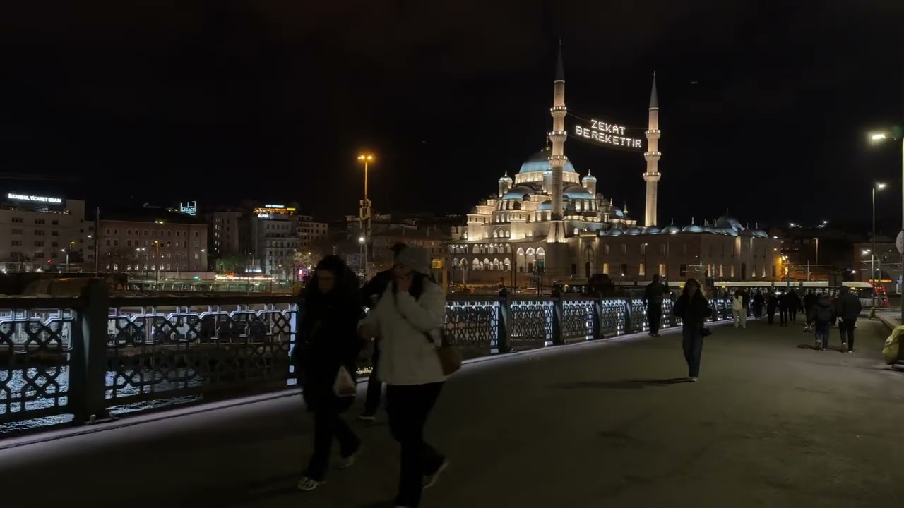 Walking on Galata Bridge at Night | Stunning New Mosque View & Traditional Mahya
