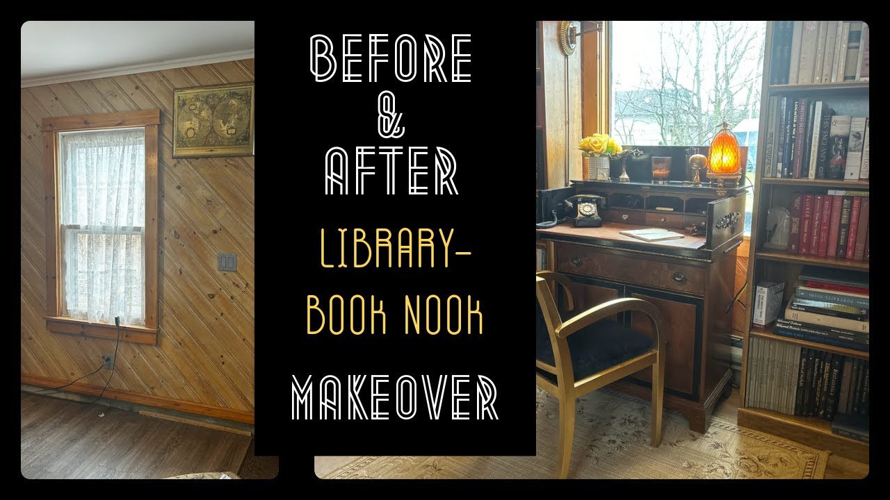 Before & After Art Deco Themed Library Book Nook Makeover, #diy #vintage #decor #makeover #thrifted