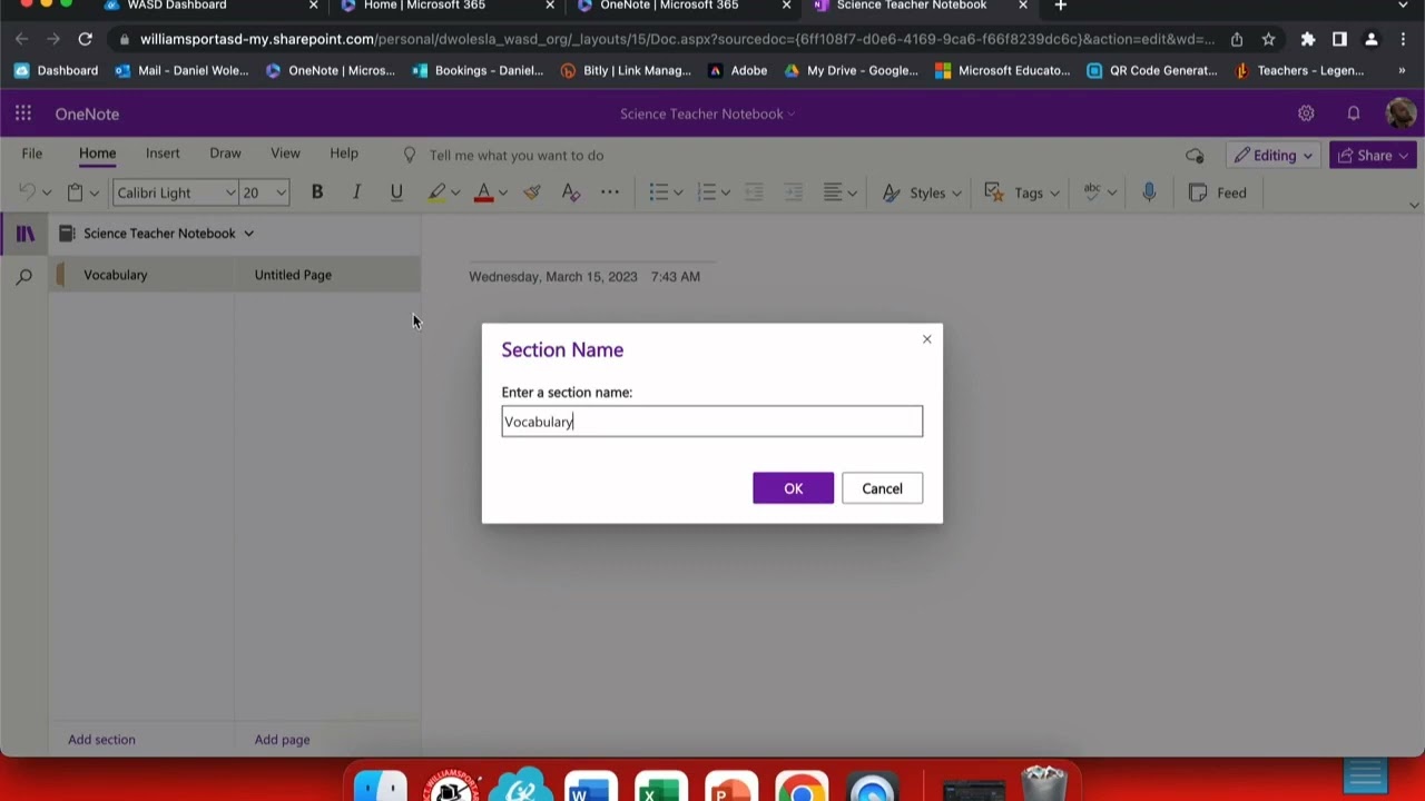Создание разделов и страниц в OneNote