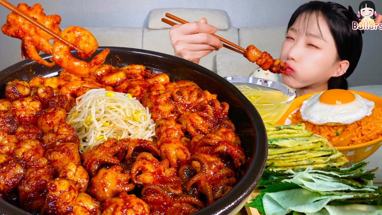 부추전쌈에 쭈꾸미 싸먹어봤어? 🦑매운주꾸미,대창,새우 양념 볶음 먹방 ft.부추전, 비빔밥 Spicy Stir Fry Octopus Shrimp Intestines Mukbang