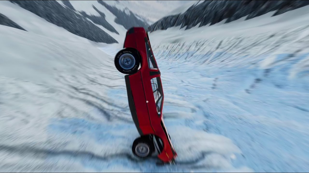Brakes Don't Matter on Frozen Waterfalls in BeamNG Drive — Spectacular Downhill Destruction