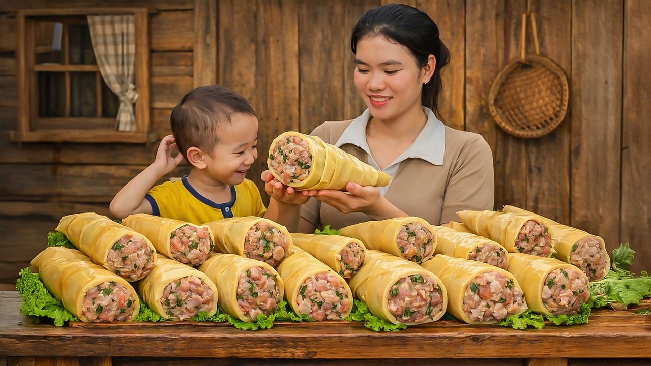 Stuffed Bamboo Shoots with Pork - Traditional Ancient Cooking Recipes for Family Meal | Daily Life