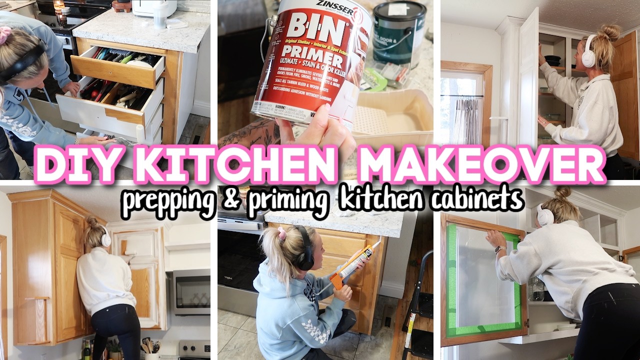 DIY KITCHEN MAKEOVER // prepping & priming cabinets!!