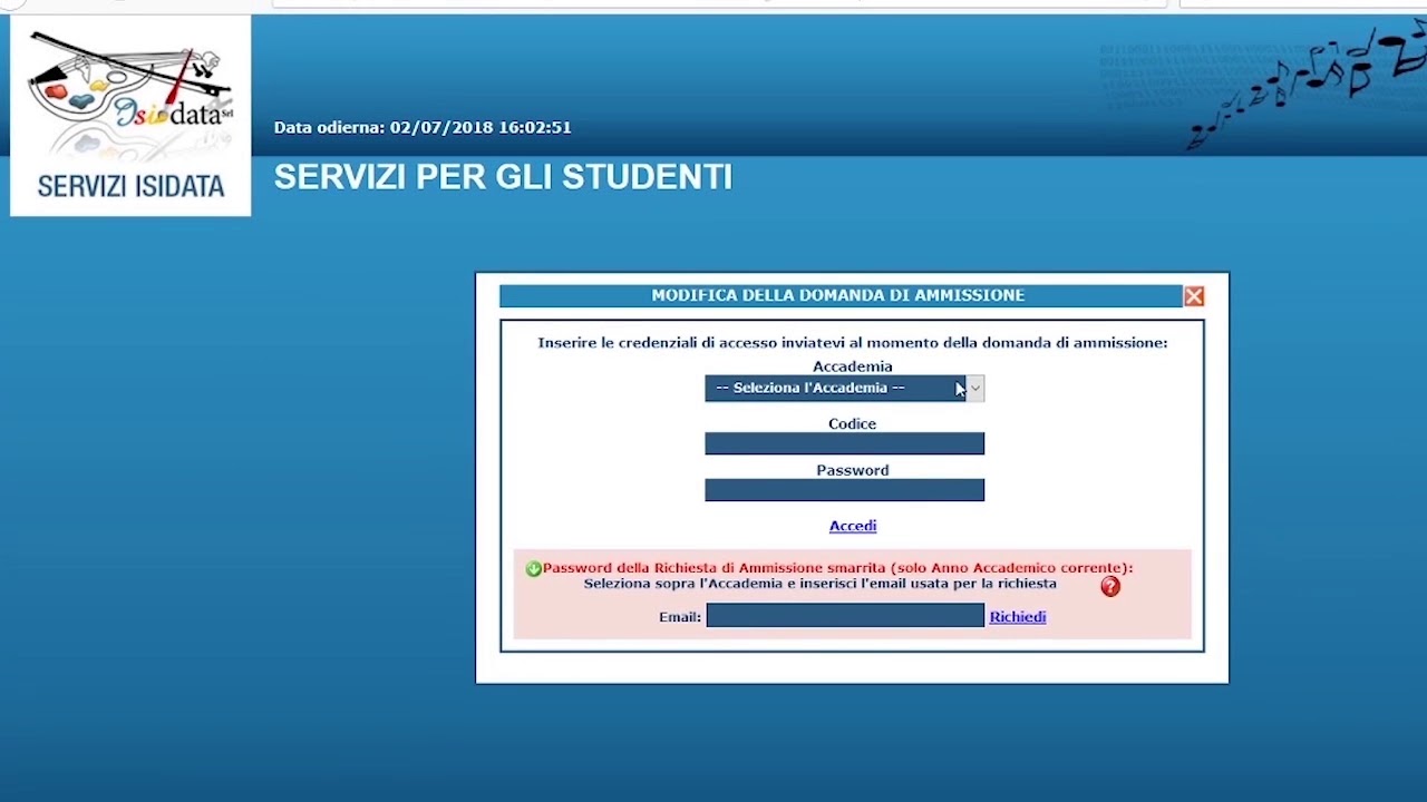 tutorial procedura inserimento domanda di ammissione (test d'ingresso)