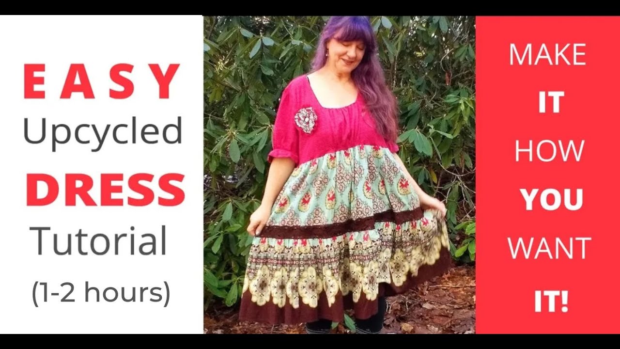 DIY | EASY UPCYCLED DRESS SEWING TUTORIAL | Small - Plus Size | Boho Hippie Maxi Dress
