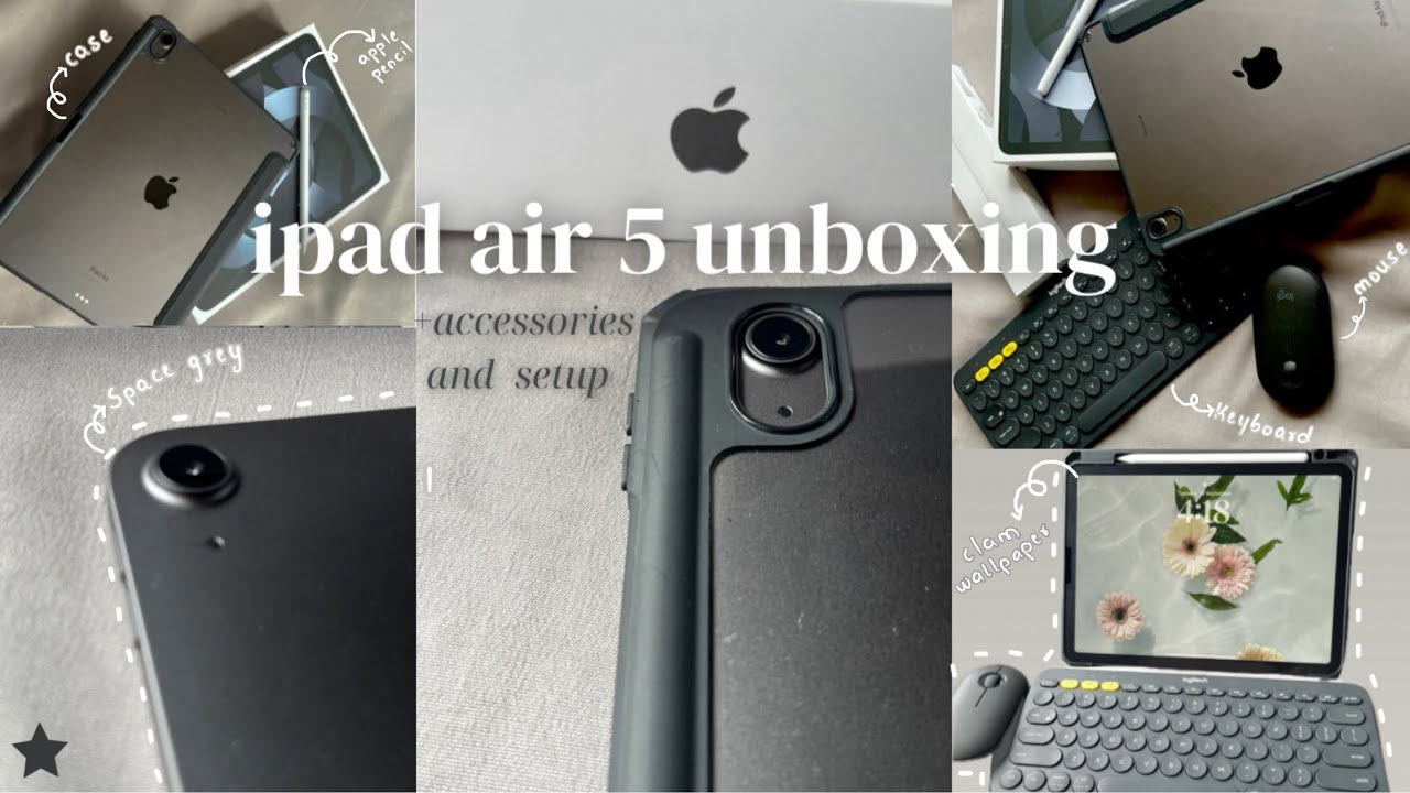 IPad Air 5 unboxing (Space Grey)♥︎+ apple pencil 2” | accessories | setup ♡