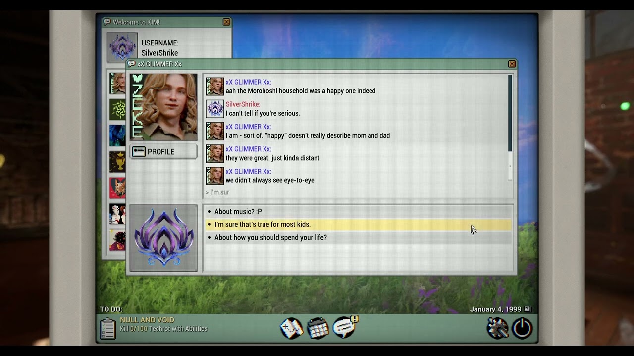 Warframe 1999: Aoi Romance - Asking Aoi about her upbringing - siblings/sorry/kind/safety options