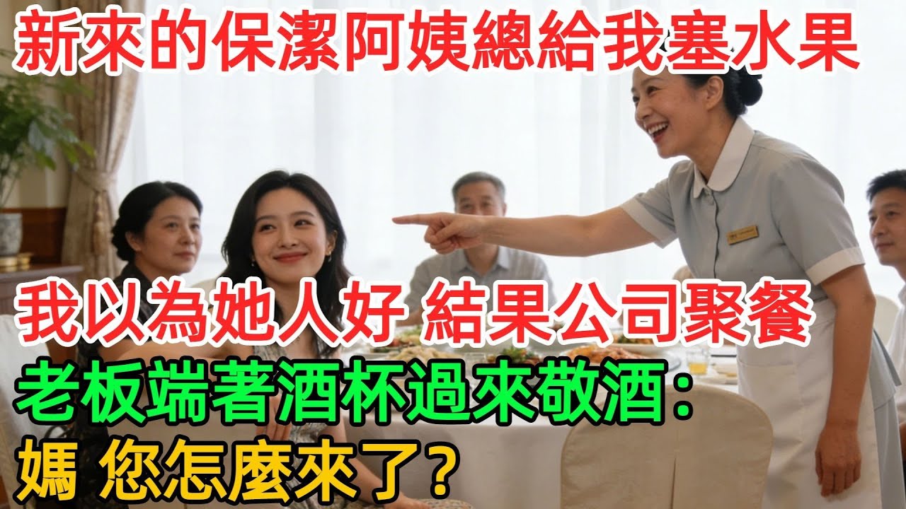 新來的保潔阿姨總給我塞水果，我以為她人好。結果公司聚餐，老闆端着酒杯過來敬酒：媽，您怎麼來當保潔了？#故事#有聲書#爽文#女頻#情感