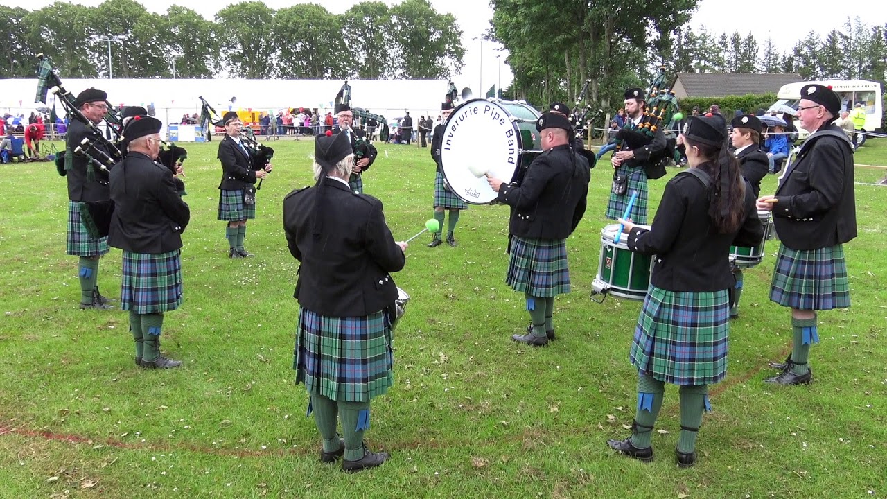 Inverurie Pipe Band displays at Olmeldrum Sports & Highland Games 2018 in Aberdeenshire, Scotland