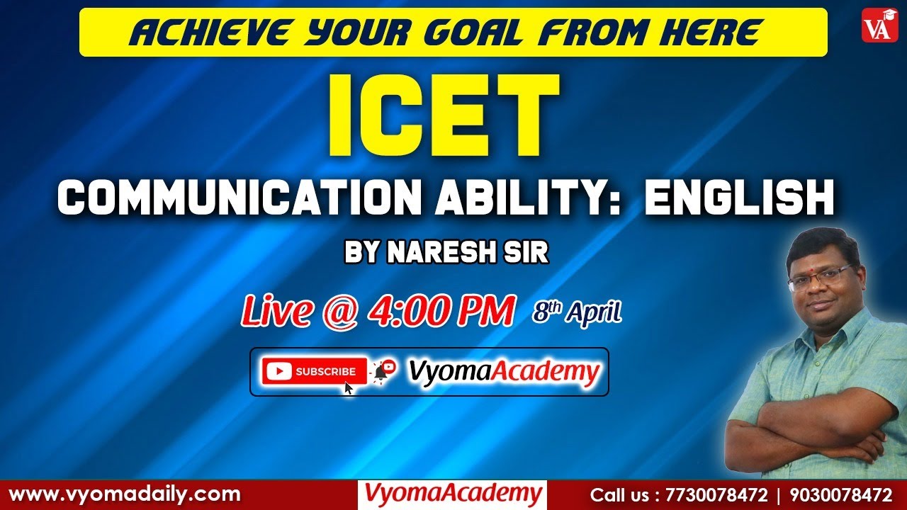 ICET Online Coaching | Communication Ability - English Live Class by Naresh Sir | Vyoma Academy