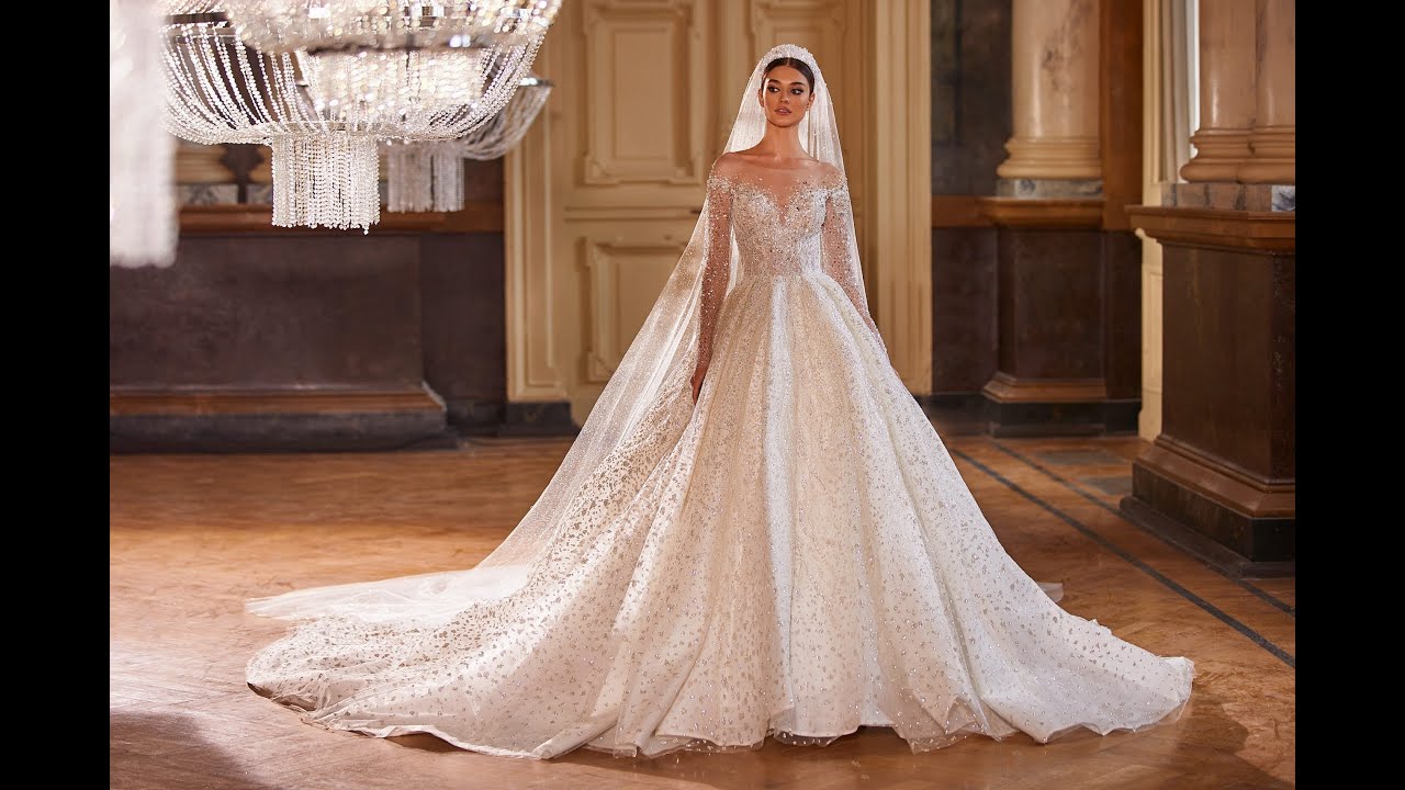 Royal Frances Beaded Wedding Dress &ndash; Sparkly Long Train Ball Gown | JewelClues Bridal