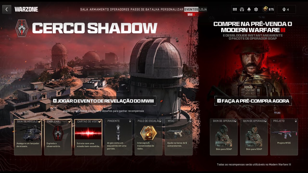 Evento de Revelação do Novo Call of Duty: Modern Warfare 3 (Cerco Shadow - Warzone 2.0)
