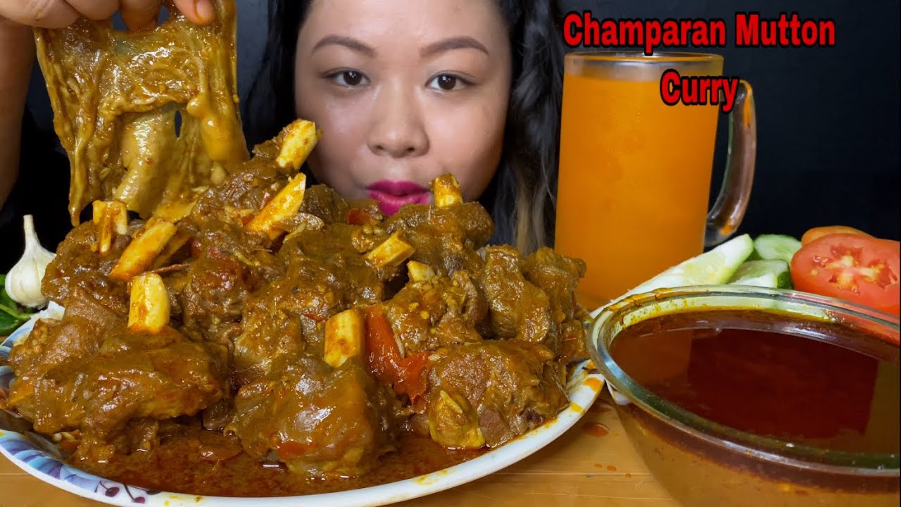 SPICY CHAMPARAN MUTTON CURRY WITH BASMATI RICE MUKBANG | SPICY MUTTON CURRY MUKBANG | BIG BITES