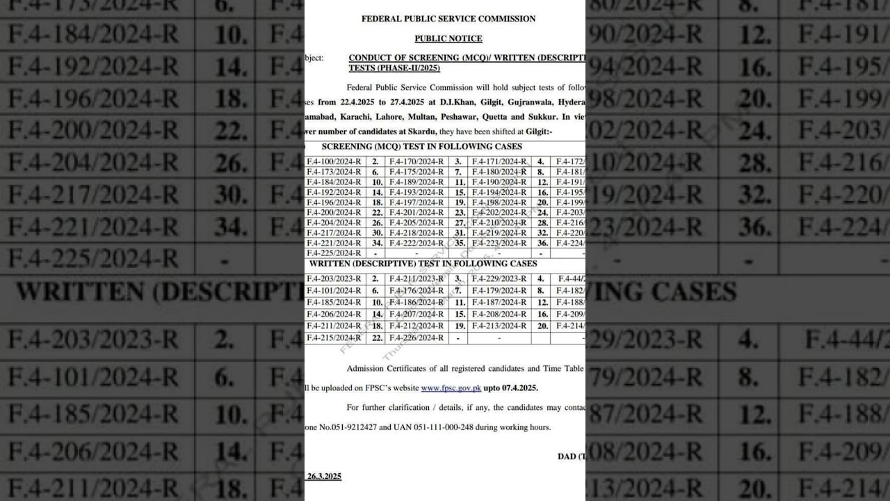 FPSC Test Schedule April 2025 #fpsc #fpsctest #fpsc2025 #jobs2025