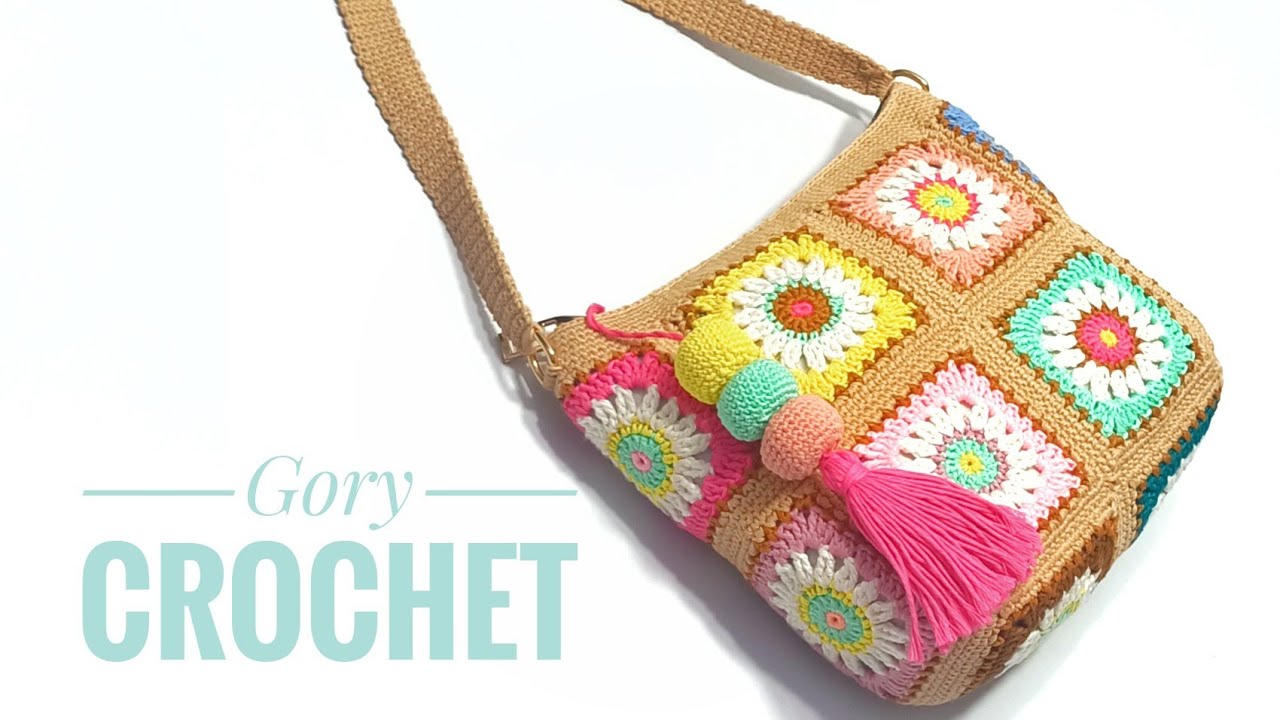 شنطه كروشيه سهله وبسيطه مربعات جراني Crochet bag Tığ işi çanta Bolsa de ganchillo tas rajutan