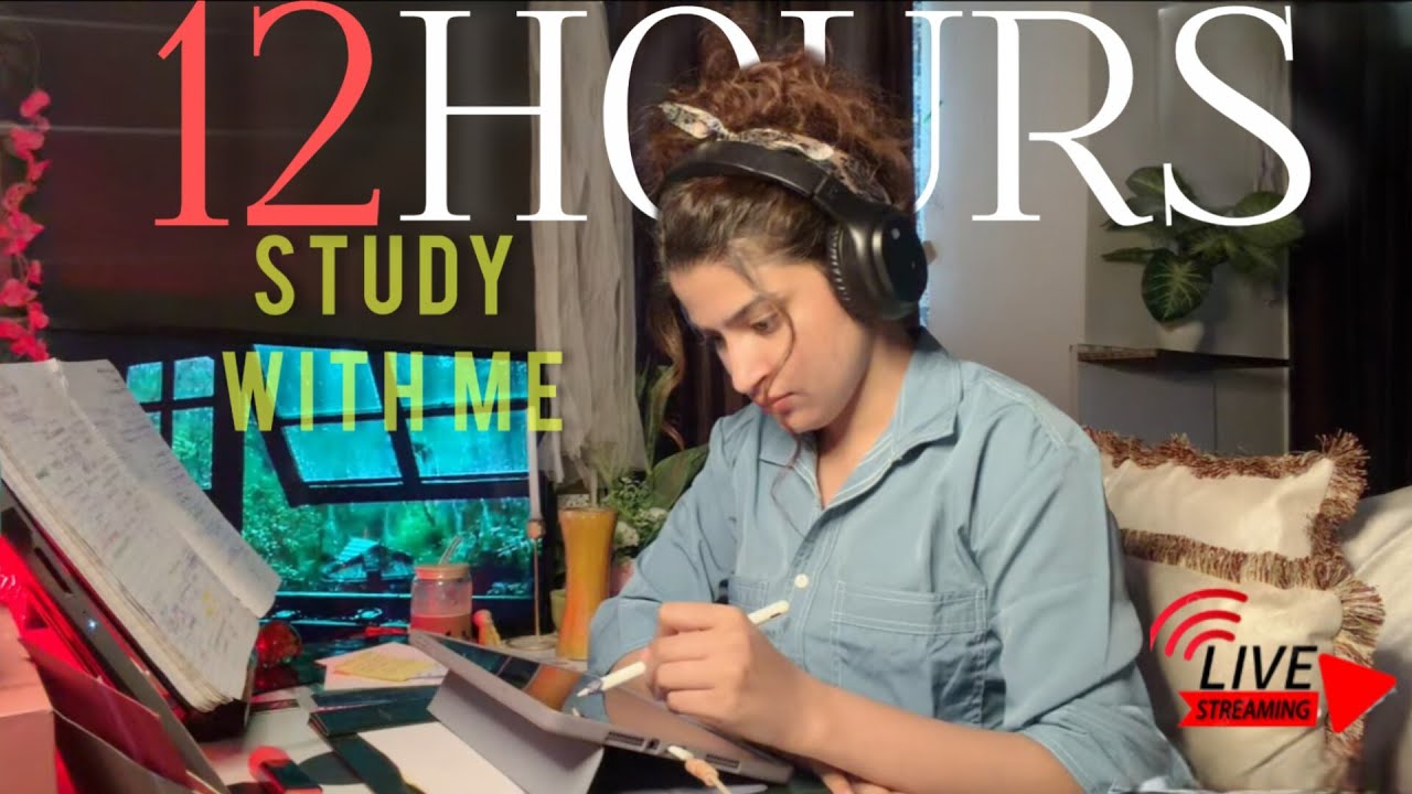 ⭕Study With Me LIVE 12 Hour Study With Me 90/10 Pomodoro 📚 Deep Focus Session📈 🌧️ cozy Ambience