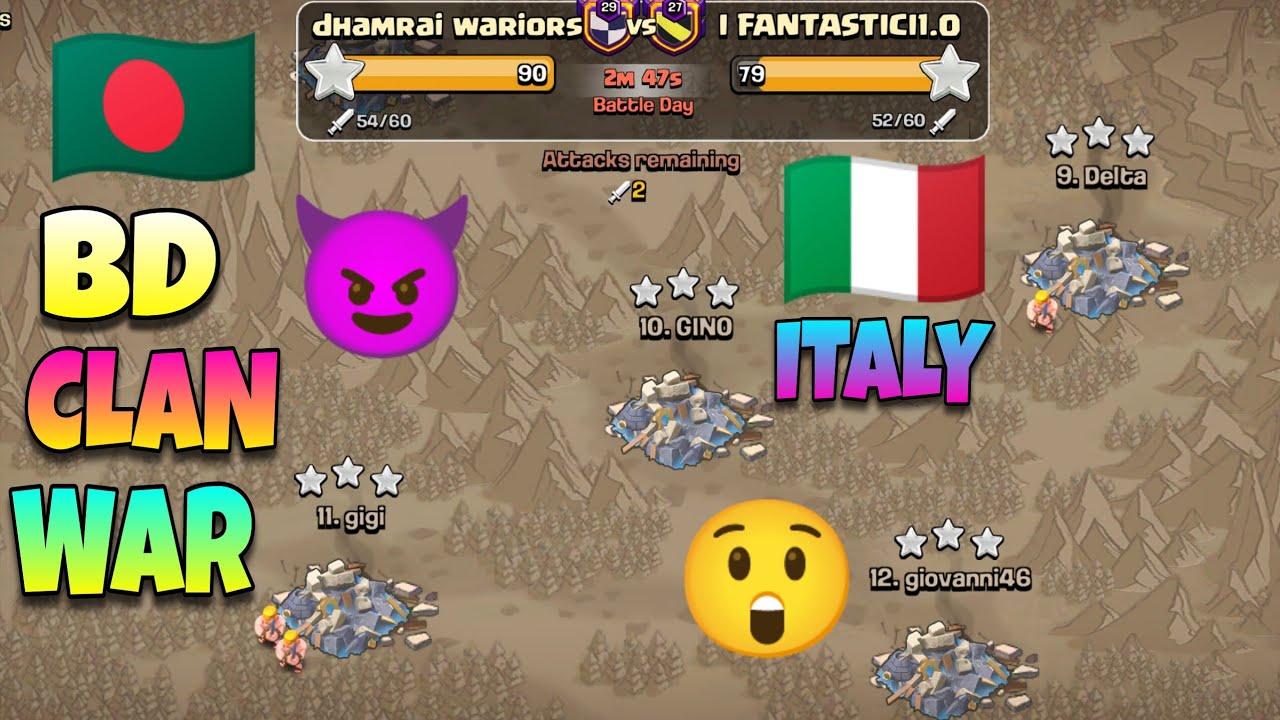 Italy 🇮🇹 Vs Bangladesh 🇧🇩 Clan War Fight 🤕 Full 90 Star করে হারিয়ে দিলাম 🙂 Coc ( বাংলা ) 