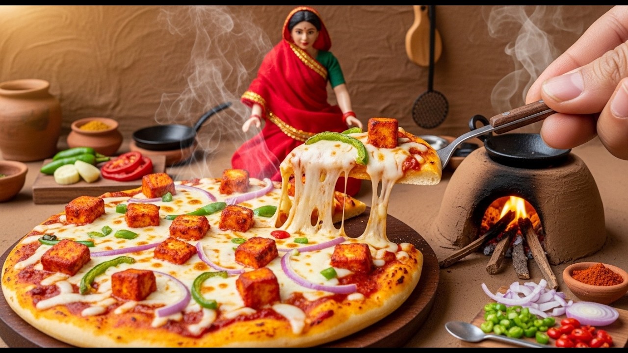 Miniature Doll Tandoori Paneer Pizza ASMR | Indian Village Tiny Kitchen Street Food